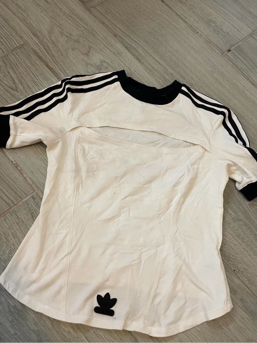 adidas White Short Sleeve Tee with Black Stripes